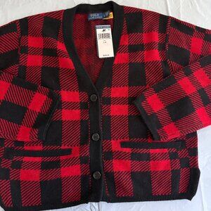 Ralph Lauren woman Red and Black Checkered Sweater Blazer Sz L/G $248